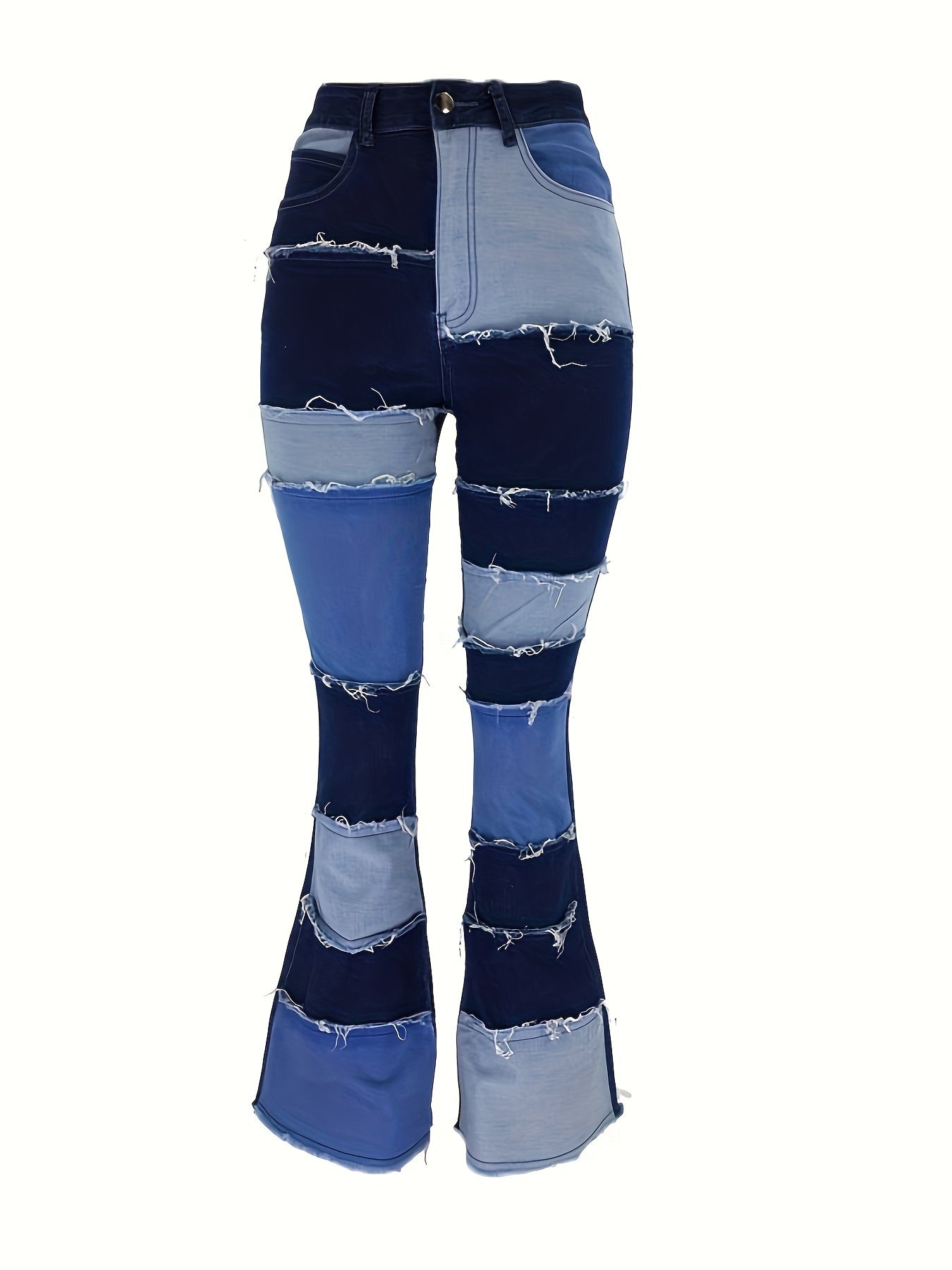 European And American New Fashion Contrasting Patchwork High-waisted Tight Hip Flared Women'S Denim Trousers